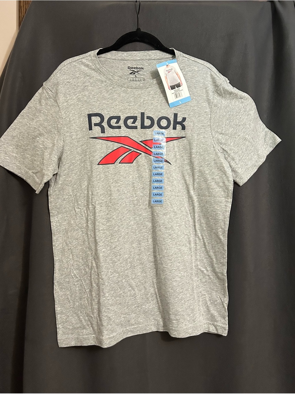 New - Reebok Men’s Gray Logo Graphic Tee with Red Accent